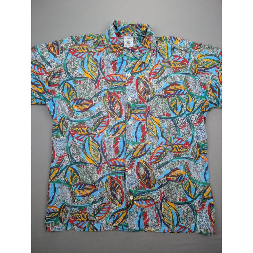 St Michael Vintage 90s Abstract Crazy Print Cotton Short Sleeve Shirt - M